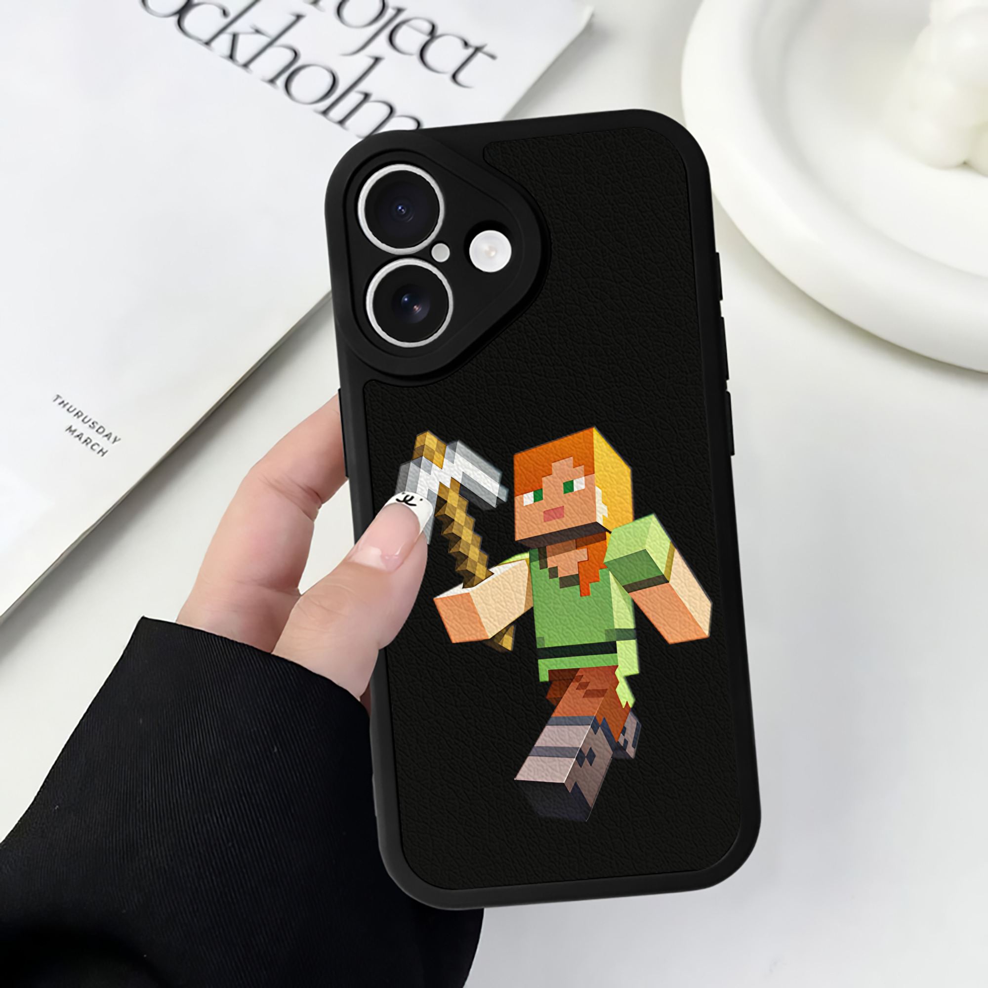 （画像用） マインクラフト ブロックの世界 Minecraft MC Block world 【iPhone 16シリーズ対応】シリコンスマホケース（レザー調） 材質：シリコン